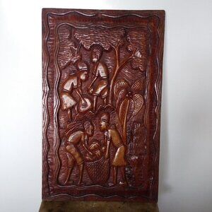 Vintage Wood Folk Art Carved Wall Hanging Rustic Country Farmhouse decor